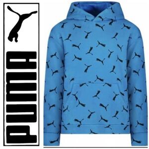 PUMA 🎉HPX4 🎉Youth S L (14-16) French Terry All-Over-Logo Hoodie/Blue/Unisex/NWT